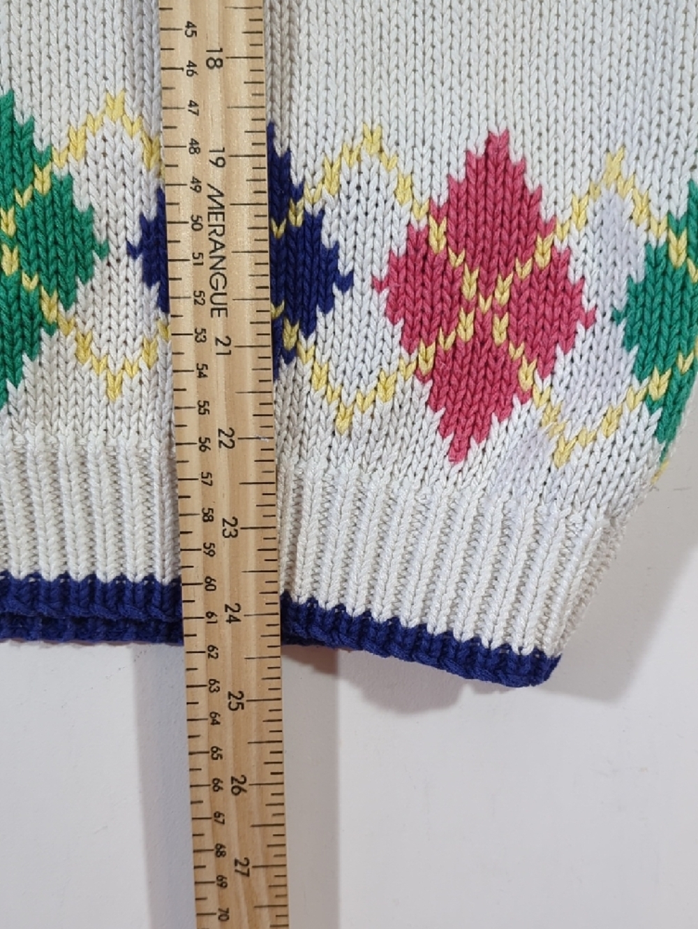 Vintage Cape Isle Knitters Baseball White Multicolor Argyle Knit Cardigan Large - Picture 12 of 13